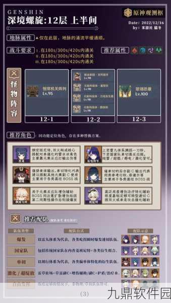 原神2.3深境螺旋全五星主C配队攻略详解