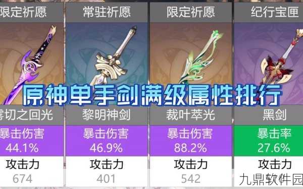 手游资讯指令，原神黑岩长剑90级属性面板详解