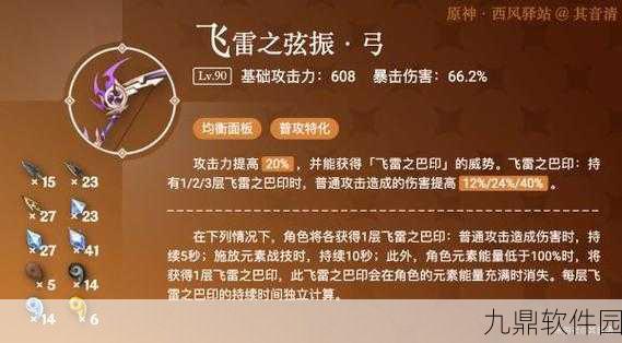 原神手游资讯，飞雷之弦振满级属性全解析